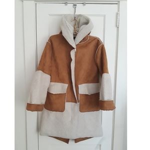 Zara Faux Suede Coat With Hood